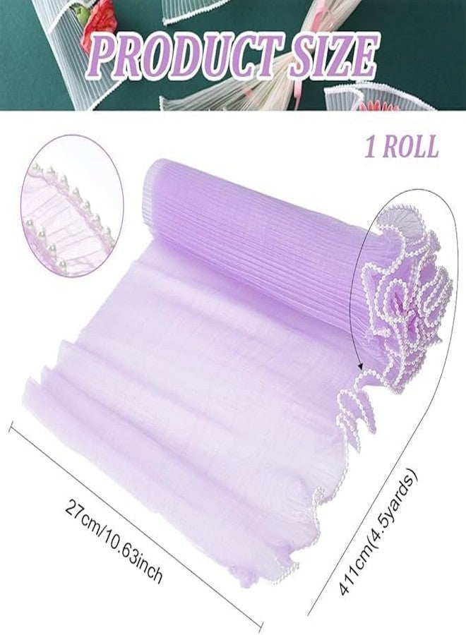 KTrading 4 Yards Floral Mesh Bouquet Wrapping Paper with Pearl Edge | Translucent Waterproof Flower Wrap for Gift Packaging, Weddings, Decorations & DIY Crafts (Purple) - Image 3